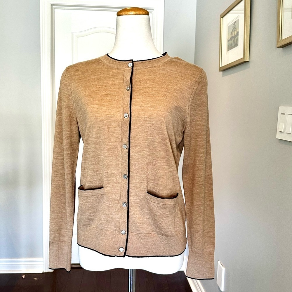 Banana Republic Tan Cardigan Sweater with Black Trim - Size M